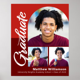 Red Afstuderen 3 Photo Bold Arch Script Minimalist Poster