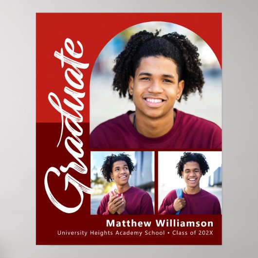 Red Afstuderen 3 Photo Bold Arch Script Minimalist Poster (Voorkant)