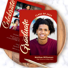 Red Afstuderen 4 Photo Script Arch Party Real Gold Folie Uitnodiging