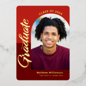 Red Afstuderen 4 Photo Script Arch Party Real Gold Folie Uitnodiging (Voorkant)