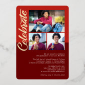 Red Afstuderen 4 Photo Script Arch Party Real Gold Folie Uitnodiging (Achterkant)