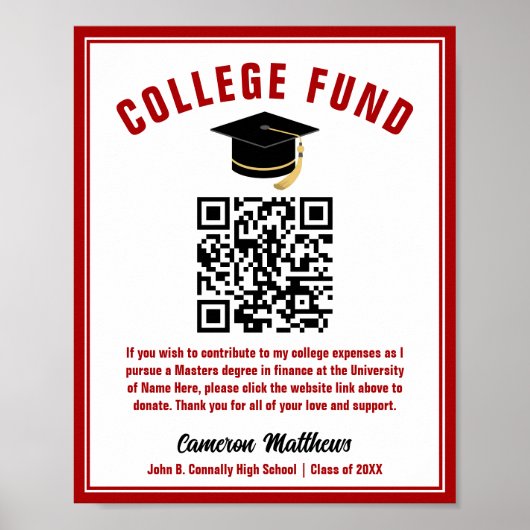 Red Afstuderen College Fund QR-code Poster (Voorkant)