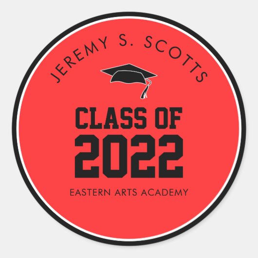 Red Afstuderen Custom Classic Round Sticker (Voorkant)