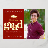 Red afstuderen foto bold typografie pet echt goud folie uitnodiging (Voorkant)