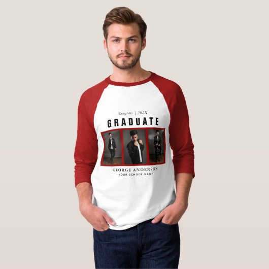 Red Afstuderen Photo Collage Custom T-Shirt (Voorkant volledig)
