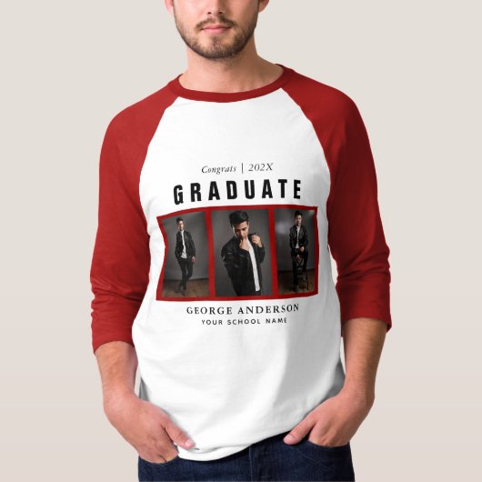 Red Afstuderen Photo Collage Custom T-Shirt (Voorkant)