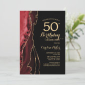 Red Agate Gold Black 50e verjaardag Kaart (Staand voorkant)