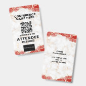 Red Agate Gold Marble QR Code Conferentie Evenemen Badge (Voor- en achterkant)