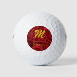Red Agate Marble gold Monogram gepersonaliseerd Golfballen