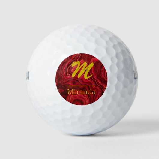Red Agate Marble gold Monogram gepersonaliseerd Golfballen (Voorkant)
