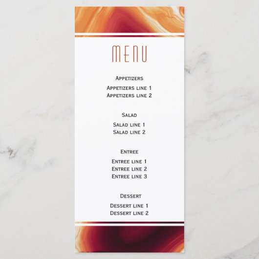 Red agate slice geode bruiloft menuset menu (Achterkant)