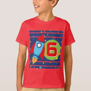 Red Age Rocket Ship Outer Space Verjaardag Shirt