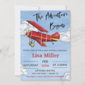 Red Airplane Adventure Boy Baby shower Kaart (Voorkant)