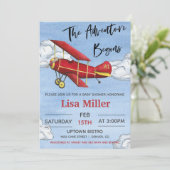 Red Airplane Adventure Boy Baby shower Kaart (Staand voorkant)