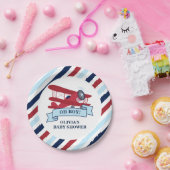 Red Airplane Baby shower Papieren Bordje (Feest)