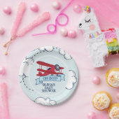 Red Airplane Baby shower Papieren Bordje (Feest)