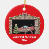 Red Airplane & Tree First Christmas gepersonalisee Keramisch Ornament (Voorkant)