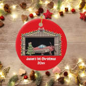 Red Airplane & Tree First Christmas gepersonalisee Keramisch Ornament