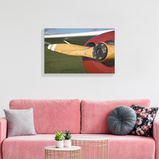 Red Airplane Wooden Propeller Canvas Afdruk (Insitu (Woonkamer))