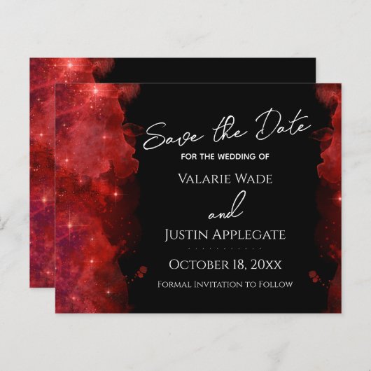Red Alcohol Ink Save the Date Wedding (Voorkant / Achterkant)