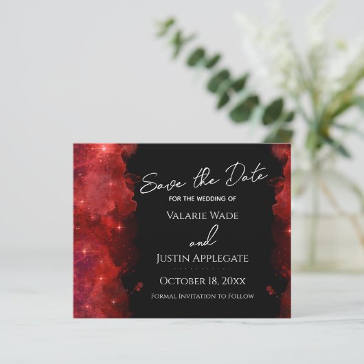 Red Alcohol Ink Save the Date Wedding (Staand voorkant)