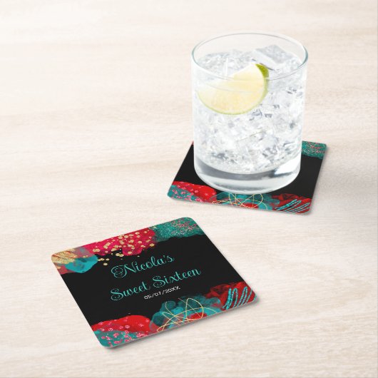 Red Alcohol Ink Sweet 16 Birthday Party  Kartonnen Onderzetters (Insitu)
