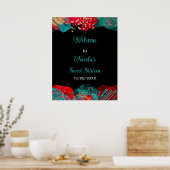 Red Alcohol Ink Sweet 16 Birthday Party Welcome Poster (Keuken)