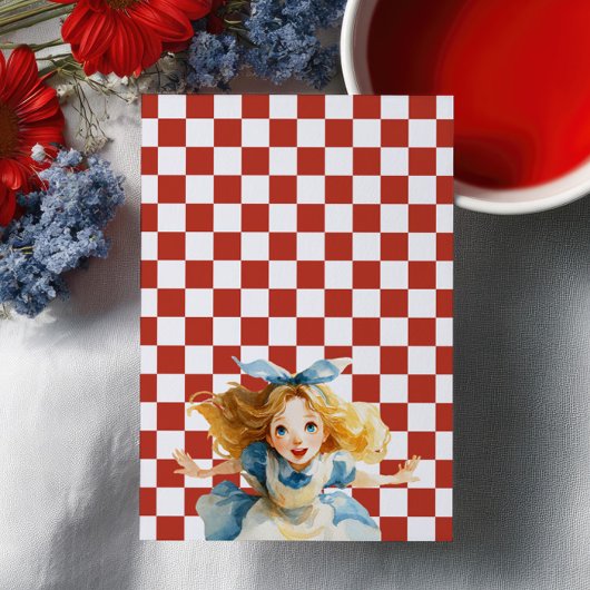 Red Alice in ONEDERLAND 1st Birthday Tea Party Kaart