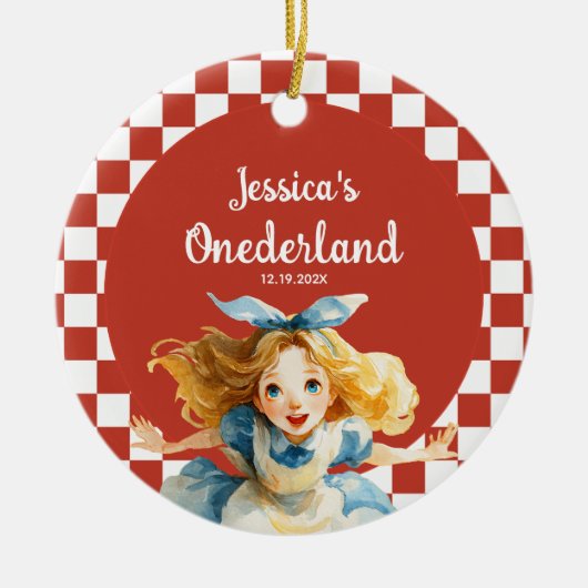 Red Alice in ONEDERLAND First Christmas Photo Keramisch Ornament (Voorkant)
