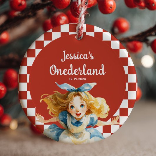 Red Alice in ONEDERLAND First Christmas Photo Keramisch Ornament
