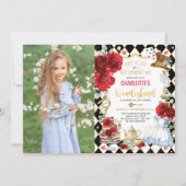 Red Alice in Wonderland Mad Hatter Birthday Tea Kaart (Voorkant)