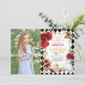 Red Alice in Wonderland Mad Hatter Birthday Tea Kaart (Staand voorkant)