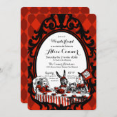 Red Alice in Wonderland Shower Invitations Kaart (Voorkant / Achterkant)