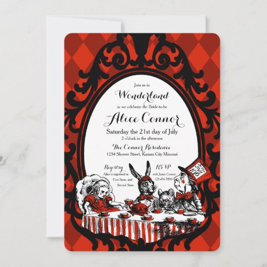 Red Alice in Wonderland Shower Invitations Kaart (Voorkant)