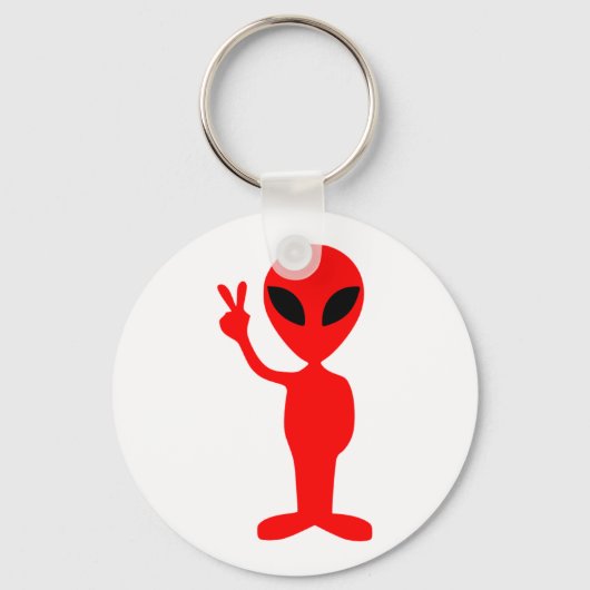 Red Alien Gesturing Peace Sign met hand Sleutelhanger (Voorkant)