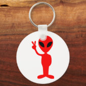 Red Alien Gesturing Peace Sign met hand Sleutelhanger (Voorkant)