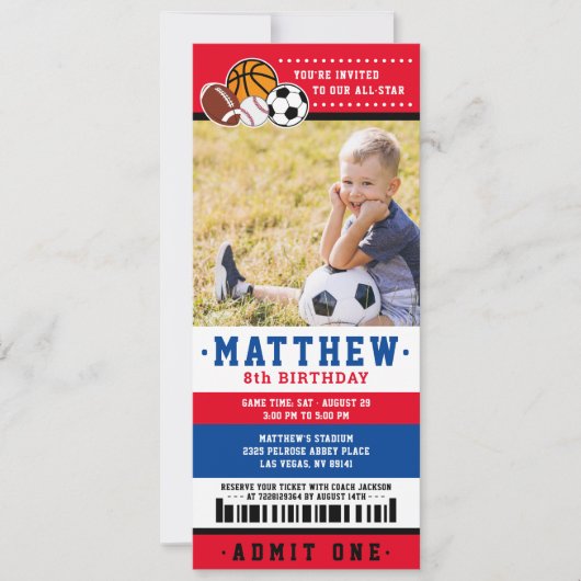 Red All Star Sport Ticket Birthday Kaart (Voorkant)