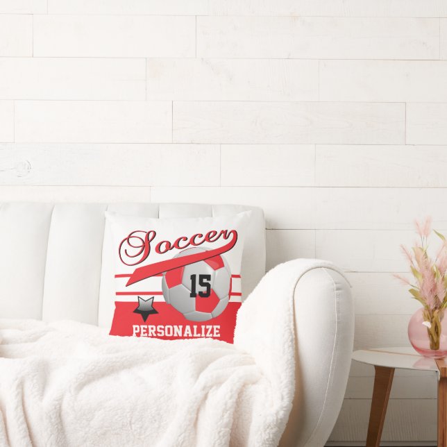 Red All Star-Voetbal | Naam en nummer DIY Kussen (Bank)