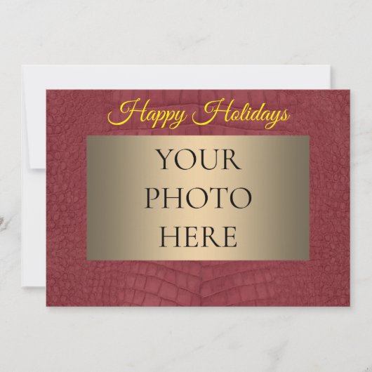 Red Alligator Printed Faux Texture Photo Happy Feestdagenkaart (Voorkant)