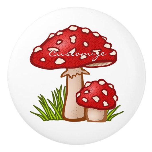 Red Amanita Mushrooms Thunder_Cove Keramische Knop (Voorkant)