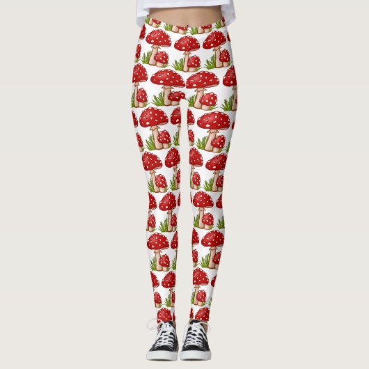 Red Amanita Mushrooms Thunder_Cove Leggings (Voorkant)