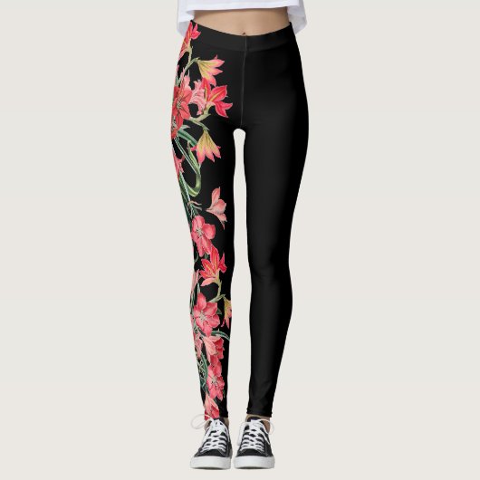 Red Amarylis bloem over de Leggings (Voorkant)