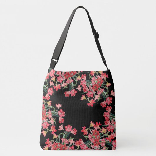 Red Amarylis Flowers Floral Shoulder Canvas tas (Achterkant)