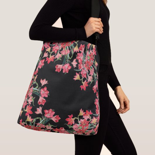 Red Amarylis Flowers Floral Shoulder Canvas tas (Dichtbij)