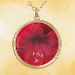 Red Amaryllis Bloom Floral Goud Vergulden Ketting<br><div class="desc">Maak een mode statement met deze kettingen hanger met ketting die het foto afbeelding van een prachtige,  rode Amaryllis bloei bevat. Een mooi,  bloemig ontwerp! Selecteer uw hangervorm,  grootte en afwerkingsstijl.</div>