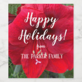 Red Amaryllis Bloom Personalized Holiday Wijn Etiket (Enkel label)