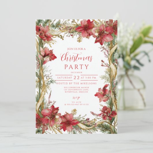 Red Amaryllis Christmas Kaart (Staand voorkant)