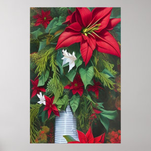 Red Amaryllis en Poinsettia met de denen Bouquet Poster