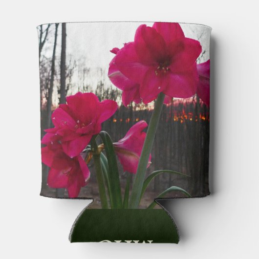 Red Amaryllis en Winter Sunrise Blikjeskoeler (Achterkant)