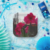 Red Amaryllis en Winter Sunrise Papieren Bordje (Feest)